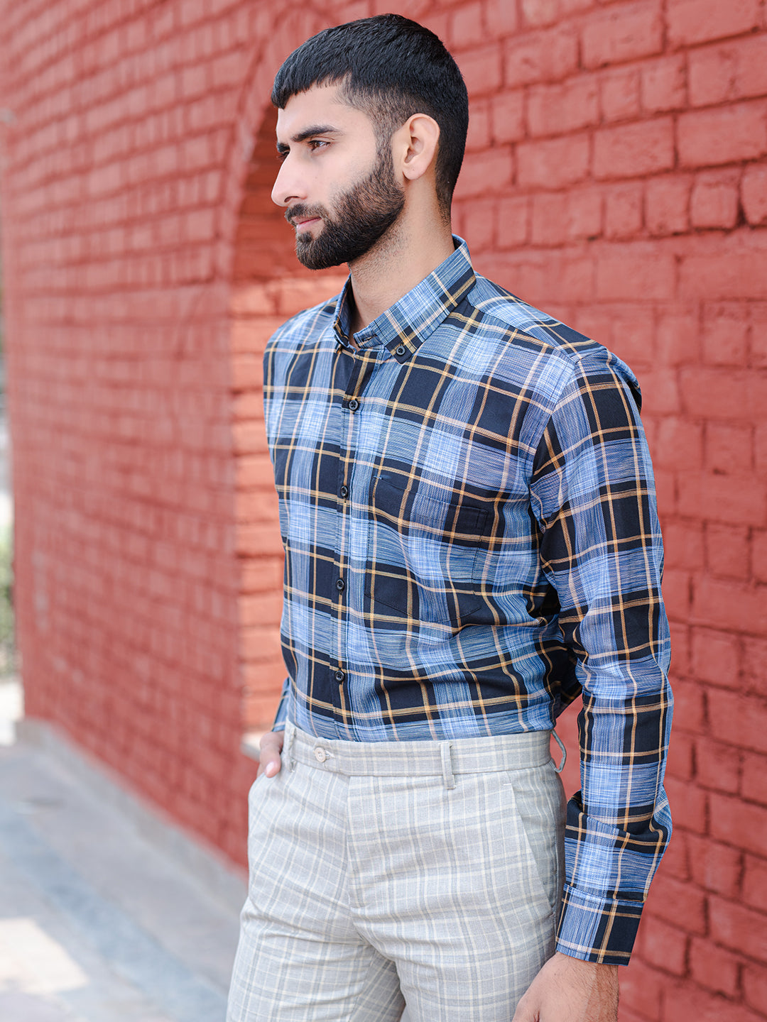 cotton check shirt for men