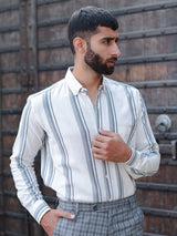 White Striped Full Sleeves Giza Cotton Shirt