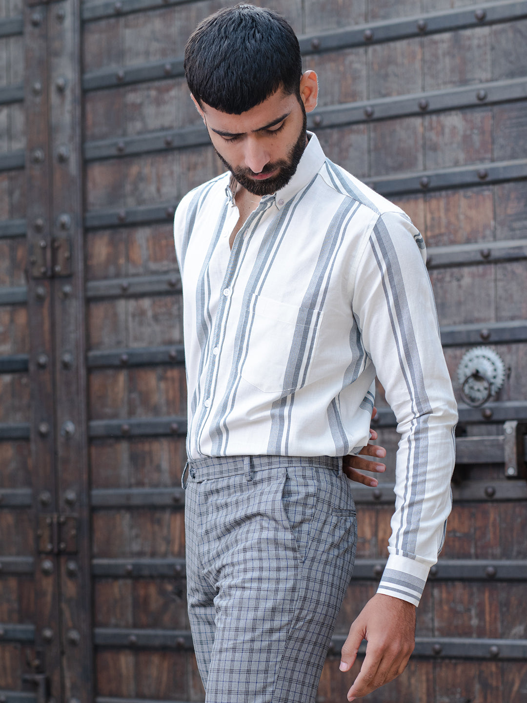 White Striped Full Sleeves Giza Cotton Shirt