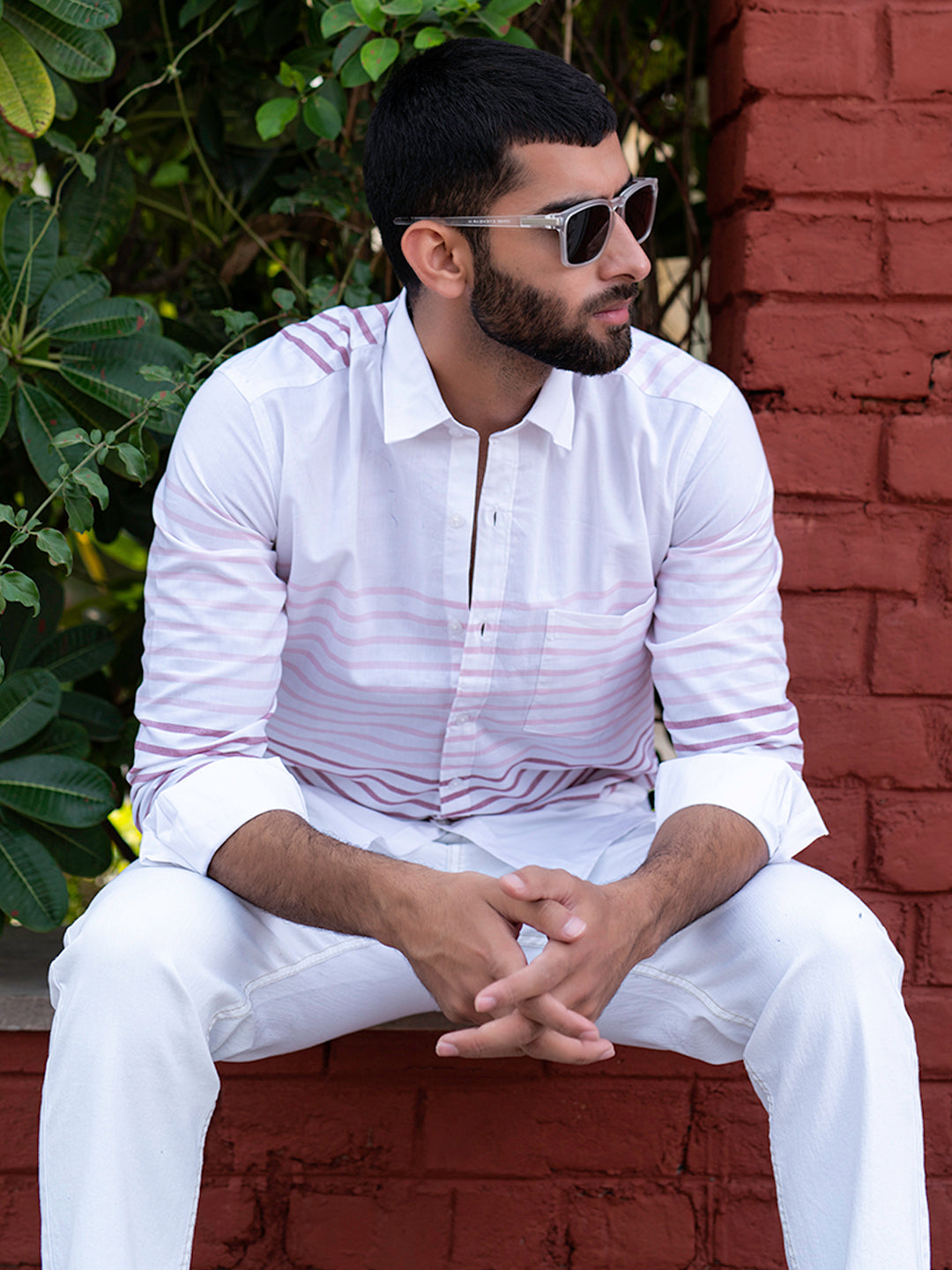 White Striped Full Sleeves Giza Cotton Shirt