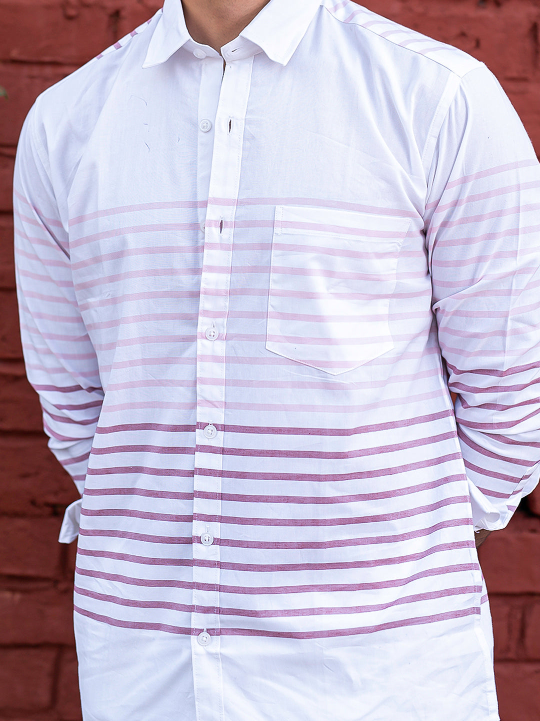 White Striped Full Sleeves Giza Cotton Shirt