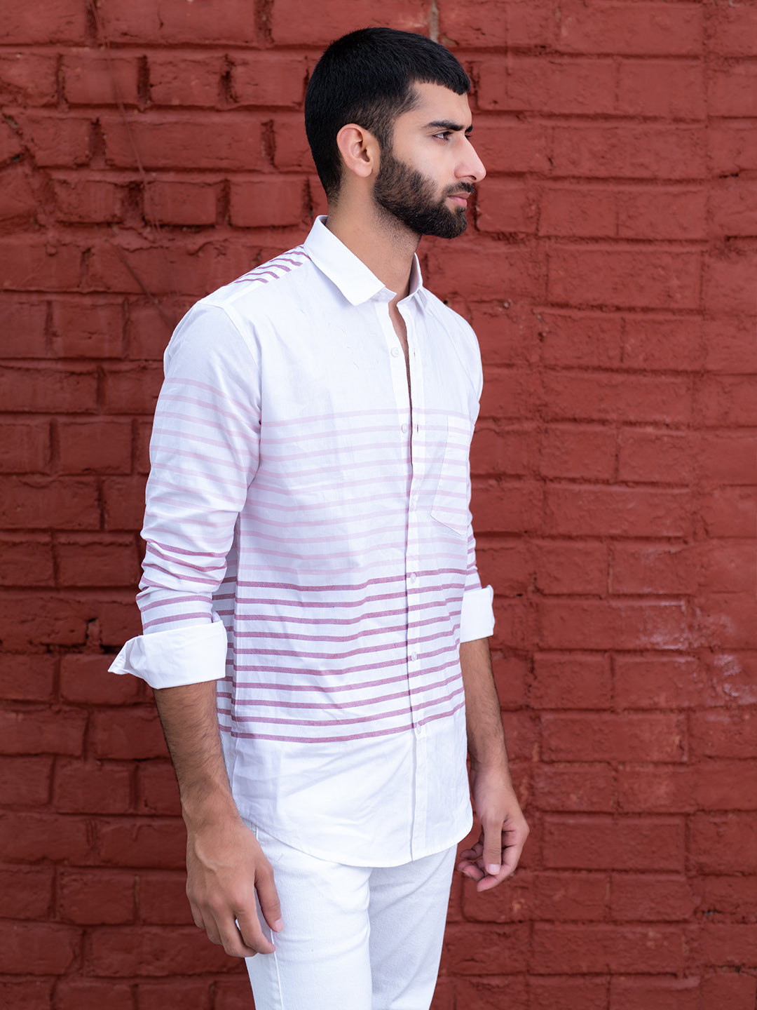 White Striped Full Sleeves Giza Cotton Shirt