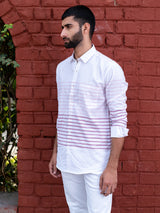 White Striped Full Sleeves Giza Cotton Shirt