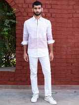 White Striped Full Sleeves Giza Cotton Shirt