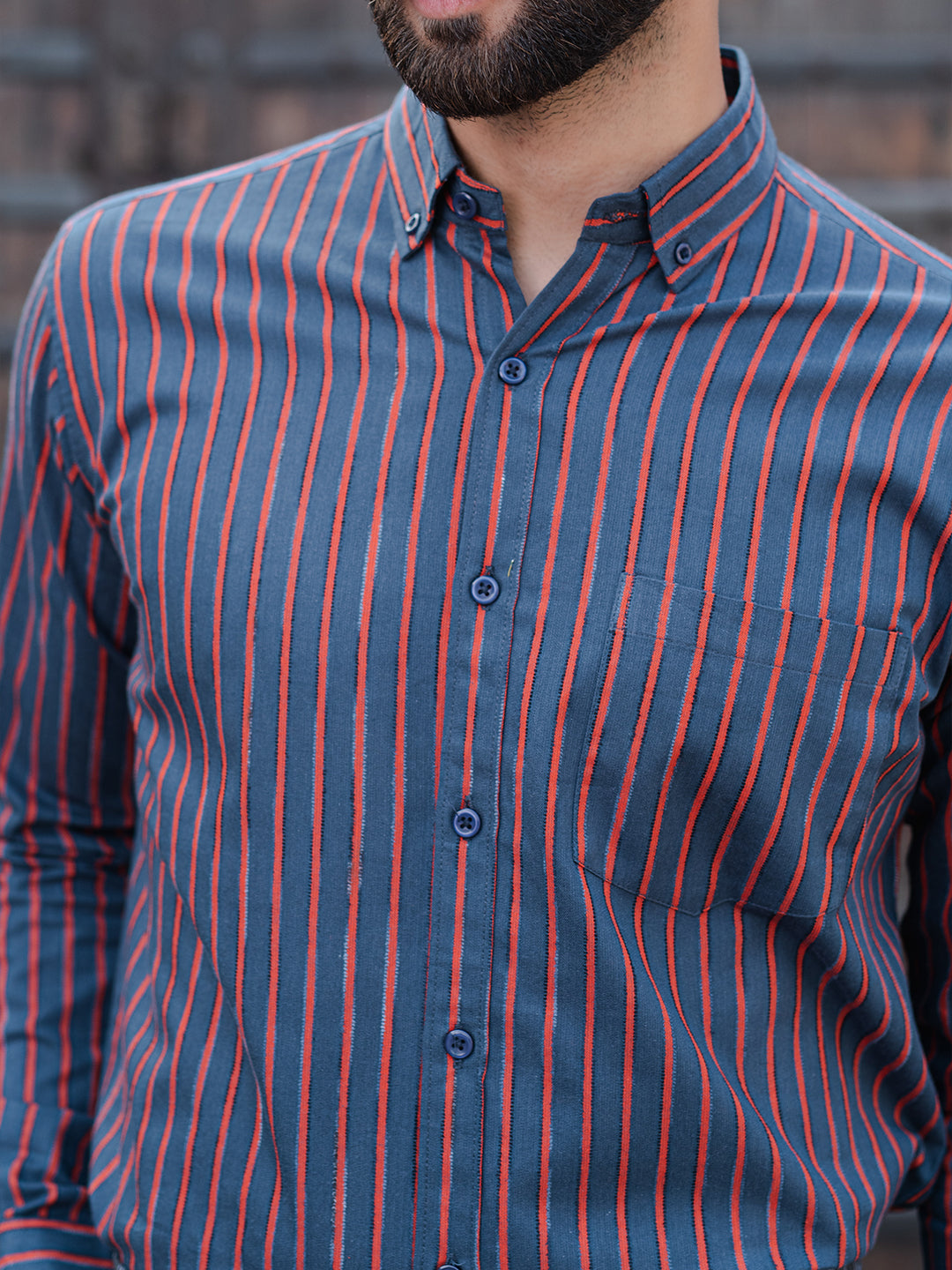 Red Striped Full Sleeves Giza Cotton Shirt