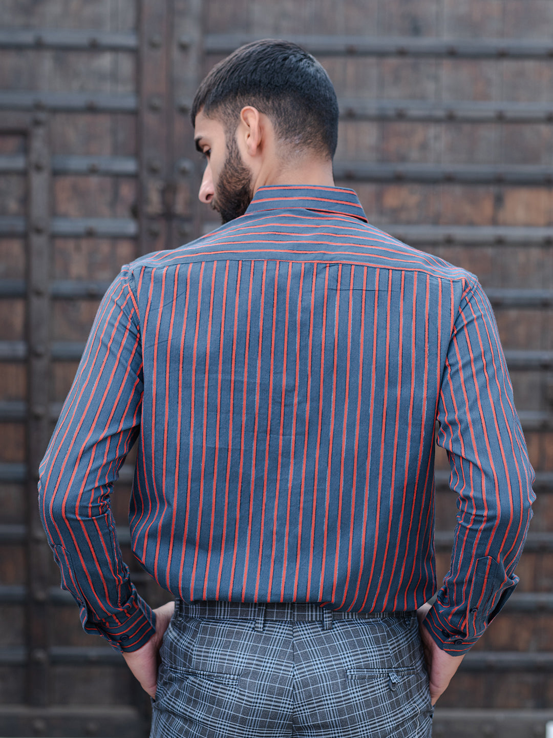 Red Striped Full Sleeves Giza Cotton Shirt