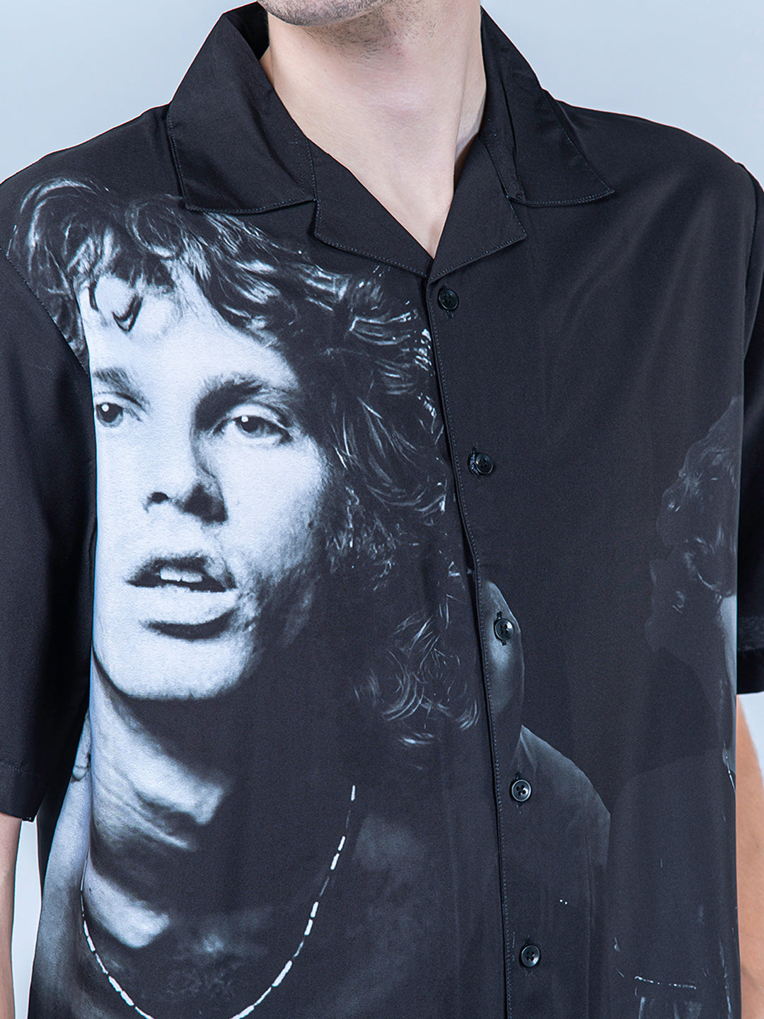 Men Faces Printed Oversized Black Crepe Shirt