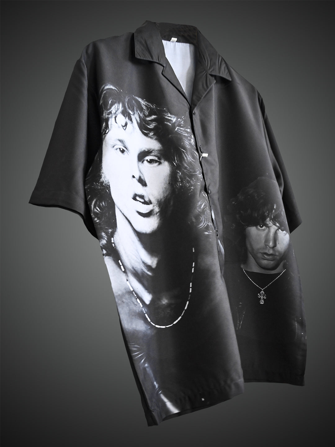 Men Faces Printed Oversized Black Crepe Shirt