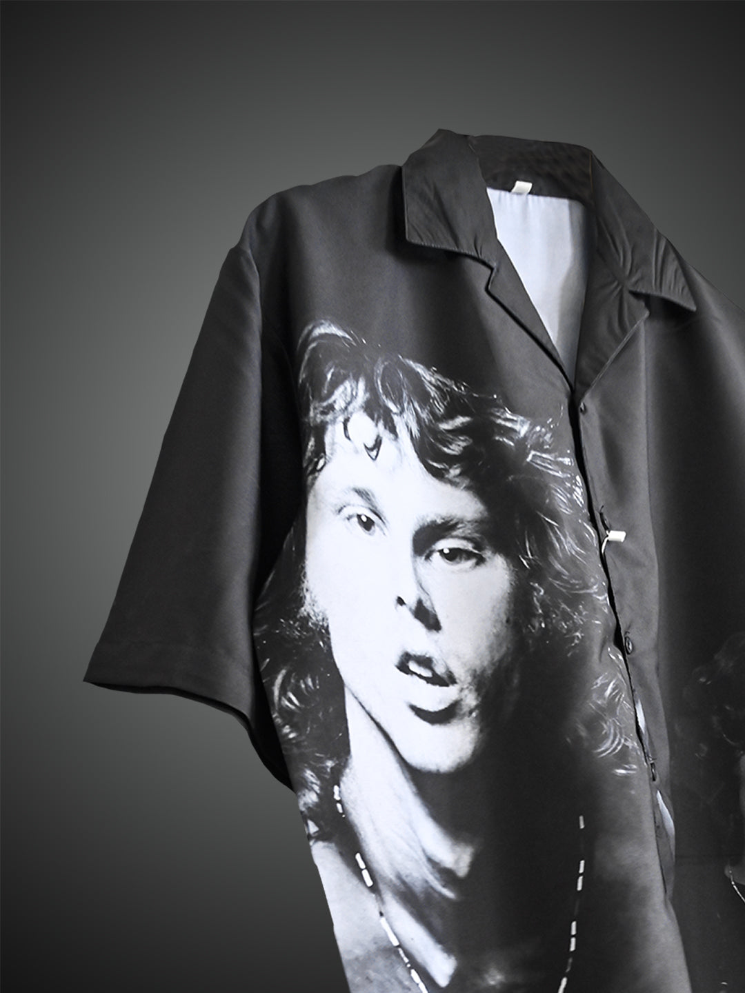 Men Faces Printed Oversized Black Crepe Shirt