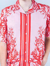 Red Branches Printed Oversized Peach Crepe Shirt