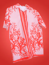 Red Branches Printed Oversized Peach Crepe Shirt