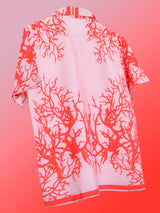 Red Branches Printed Oversized Peach Crepe Shirt