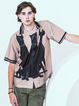 Black Dog Printed Oversized Khaki Crepe Shirt