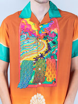 Front Back Nature Printed Oversized Multicolor Crepe Shirt