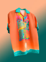 Front Back Nature Printed Oversized Multicolor Crepe Shirt