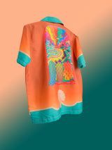 Front Back Nature Printed Oversized Multicolor Crepe Shirt