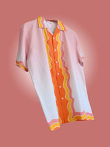 Wavy Line Back Tistabene Printed Oversized Peach Crepe Shirt