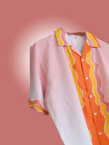 Wavy Line Back Tistabene Printed Oversized Peach Crepe Shirt