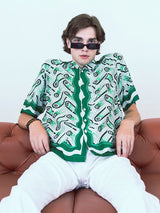 Abstract Printed Oversized Green Crepe Shirt