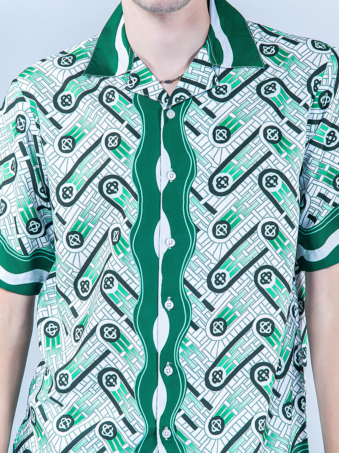 Abstract Printed Oversized Green Crepe Shirt