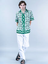 Abstract Printed Oversized Green Crepe Shirt