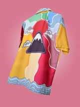 Graphic Printed Oversized Multicolor Crepe Shirt