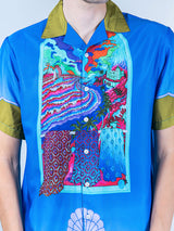 Front Back Graphic Printed Oversized Royal Blue Crepe Shirt