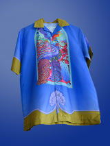 Front Back Graphic Printed Oversized Royal Blue Crepe Shirt