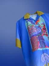 Front Back Graphic Printed Oversized Royal Blue Crepe Shirt