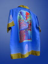 Front Back Graphic Printed Oversized Royal Blue Crepe Shirt