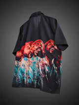 Men Faces Printed Oversized Black Crepe Shirt