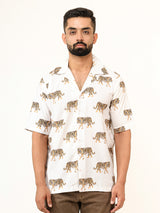 White Tiger Printed Oversized Half Sleeves Crepe Shirt