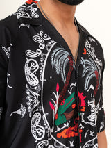 Black Paisley Printed Oversized Half Sleeves Crepe Shirt