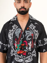 Black Paisley Printed Oversized Half Sleeves Crepe Shirt