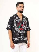 Black Paisley Printed Oversized Half Sleeves Crepe Shirt