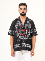 Black Paisley Printed Oversized Half Sleeves Crepe Shirt