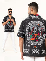 Black Paisley Printed Oversized Half Sleeves Crepe Shirt