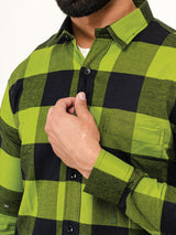 Green Checks Full Sleeves Giza Cotton Shirt