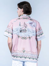 Back Ship Printed Oversized Peach Crepe Shirt