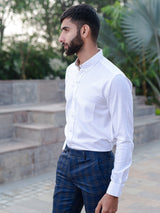 White Checks Texture Full Sleeves Giza Cotton Shirt