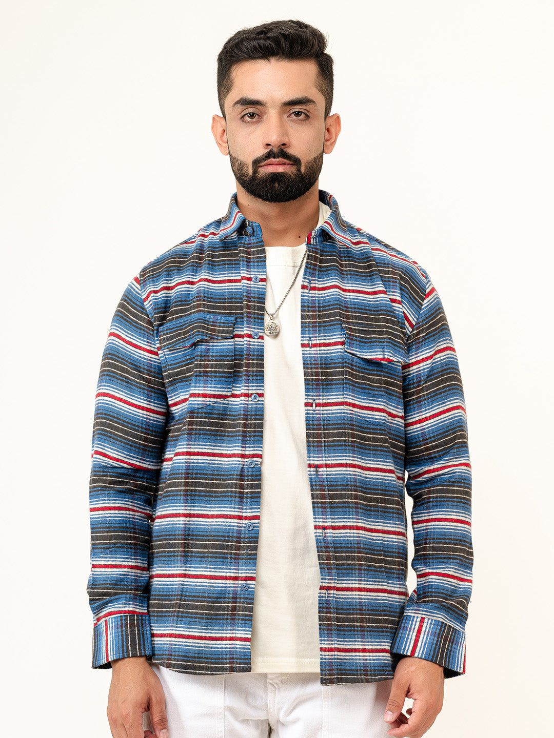 Multi Checks 2 Pockets Full Sleeves Combed Cotton Shirt