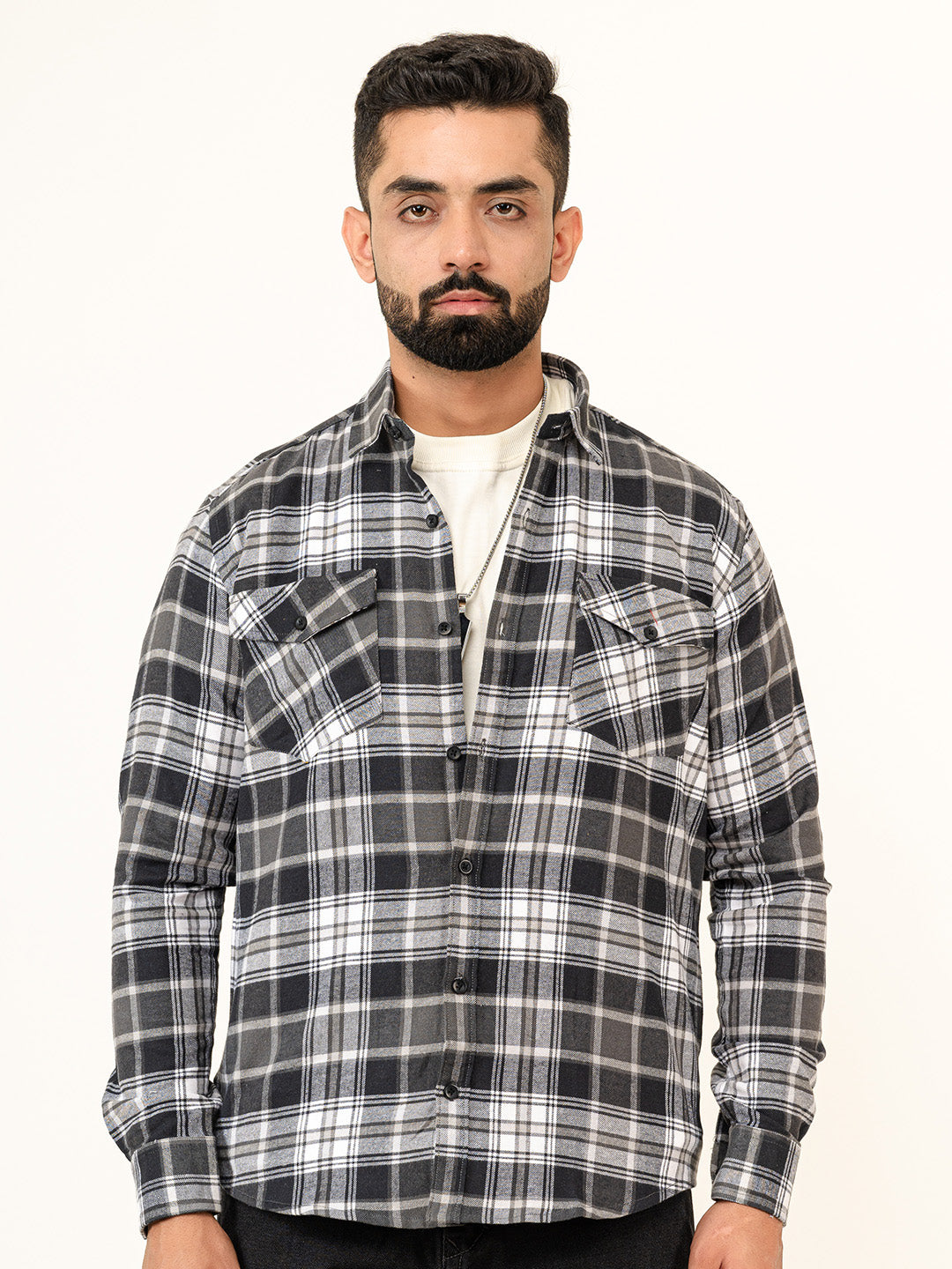 Black Checks 2 Pockets Full Sleeves Combed Cotton Shirt