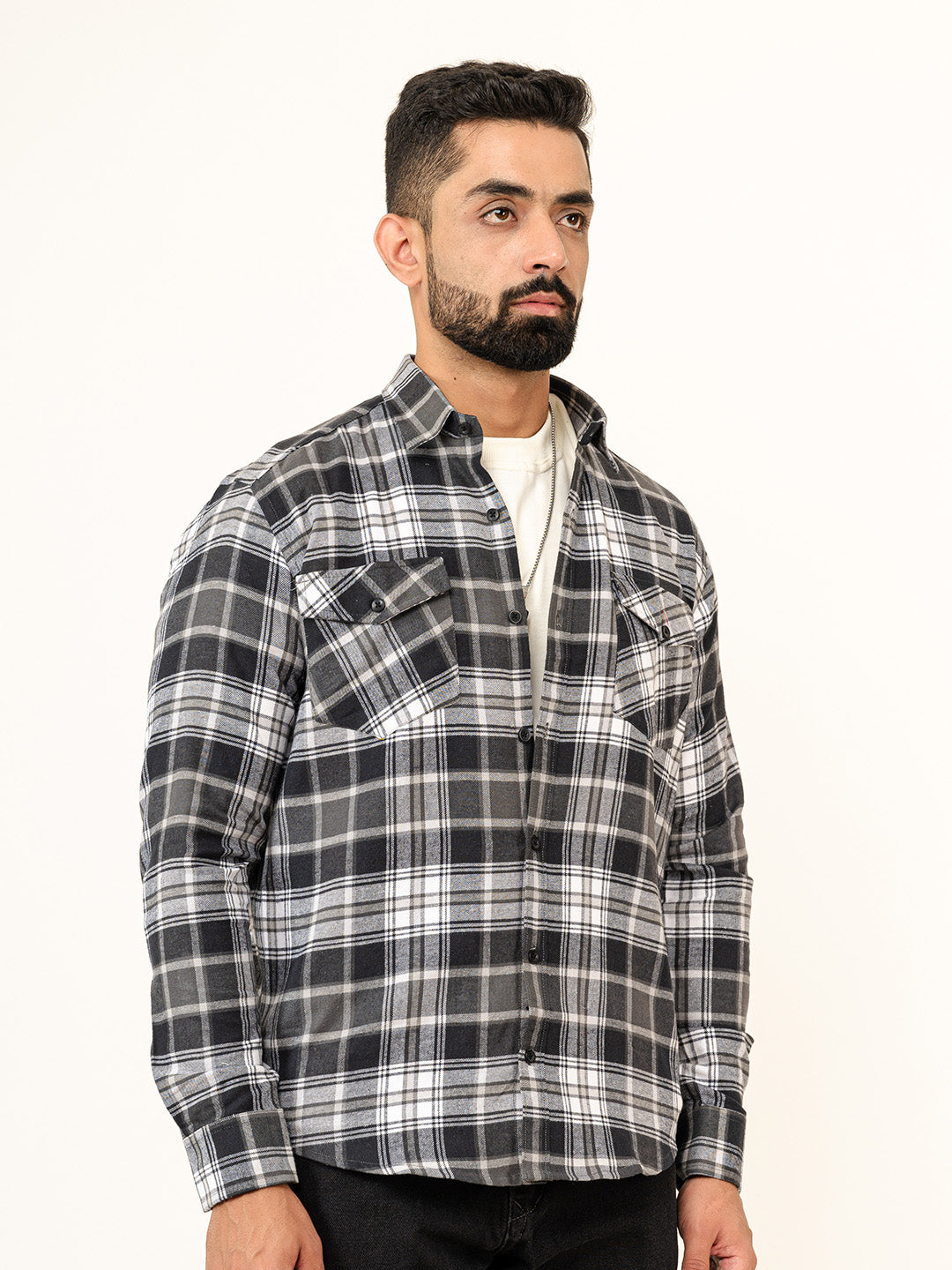 Black Checks 2 Pockets Full Sleeves Combed Cotton Shirt