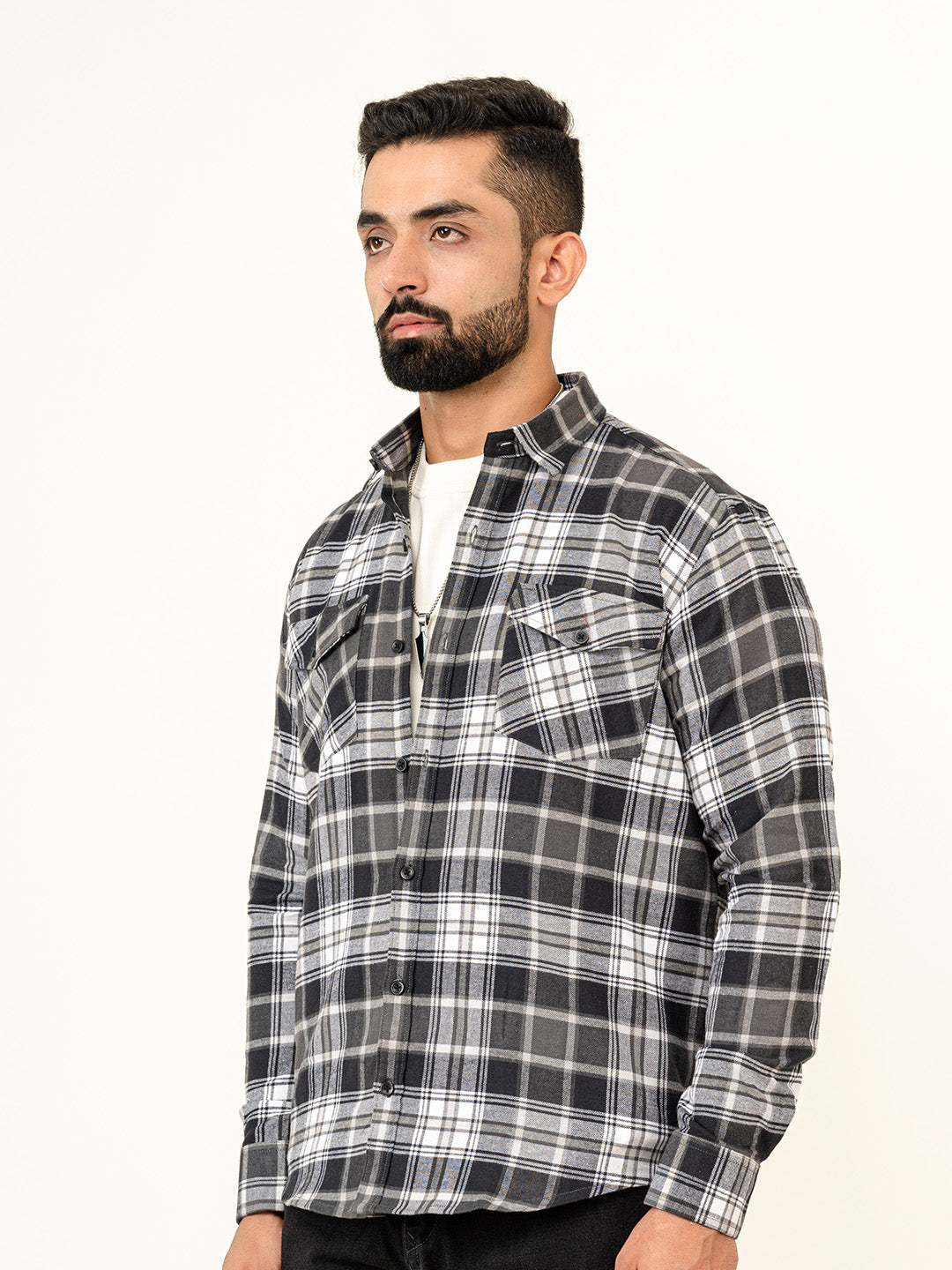 Black Checks 2 Pockets Full Sleeves Combed Cotton Shirt