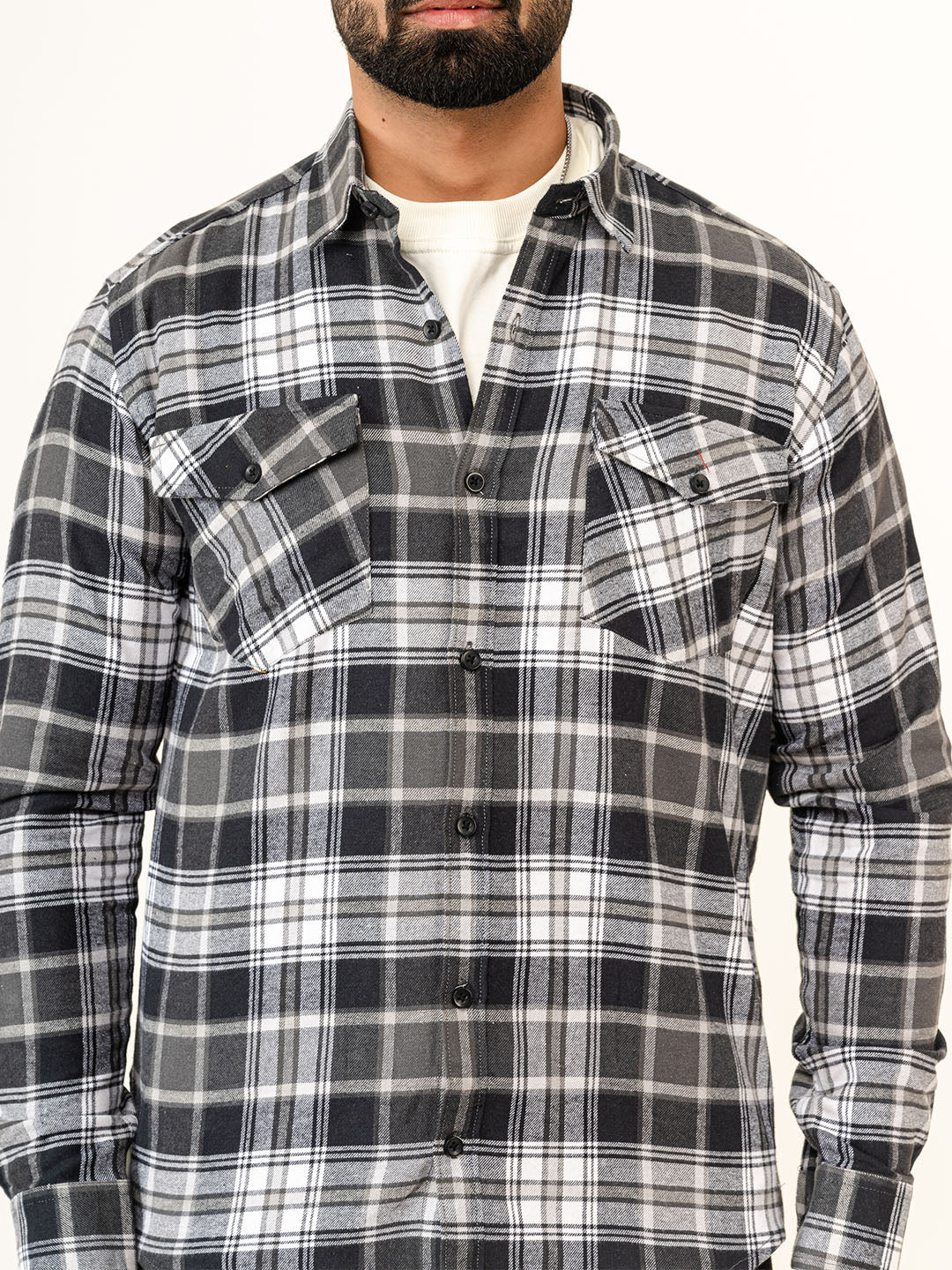 Black Checks 2 Pockets Full Sleeves Combed Cotton Shirt