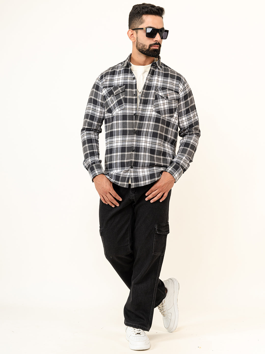 Black Checks 2 Pockets Full Sleeves Combed Cotton Shirt