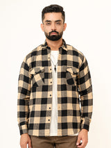 Beige Checks 2 Pockets Full Sleeves Combed Cotton Shirt