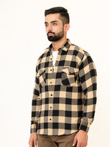 Beige Checks 2 Pockets Full Sleeves Combed Cotton Shirt