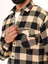 Beige Checks 2 Pockets Full Sleeves Combed Cotton Shirt