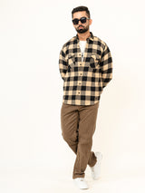 Beige Checks 2 Pockets Full Sleeves Combed Cotton Shirt